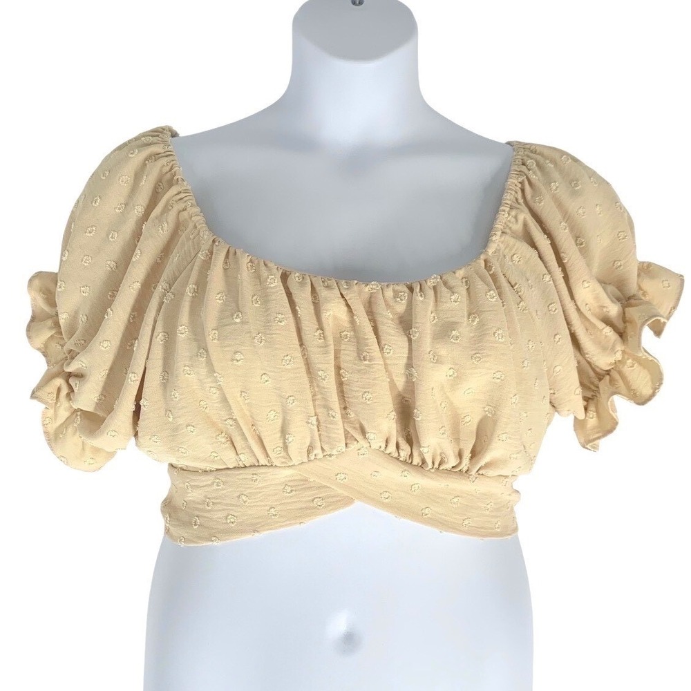 Valleygirl Size 14 Cream Swiss Dot Off Shoulder Crop Top Tie Back